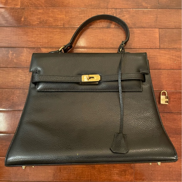 Francesco Rogani Black Italian Leather Top Handle Handbag w/ Crossbody Strap - Picture 1 of 9